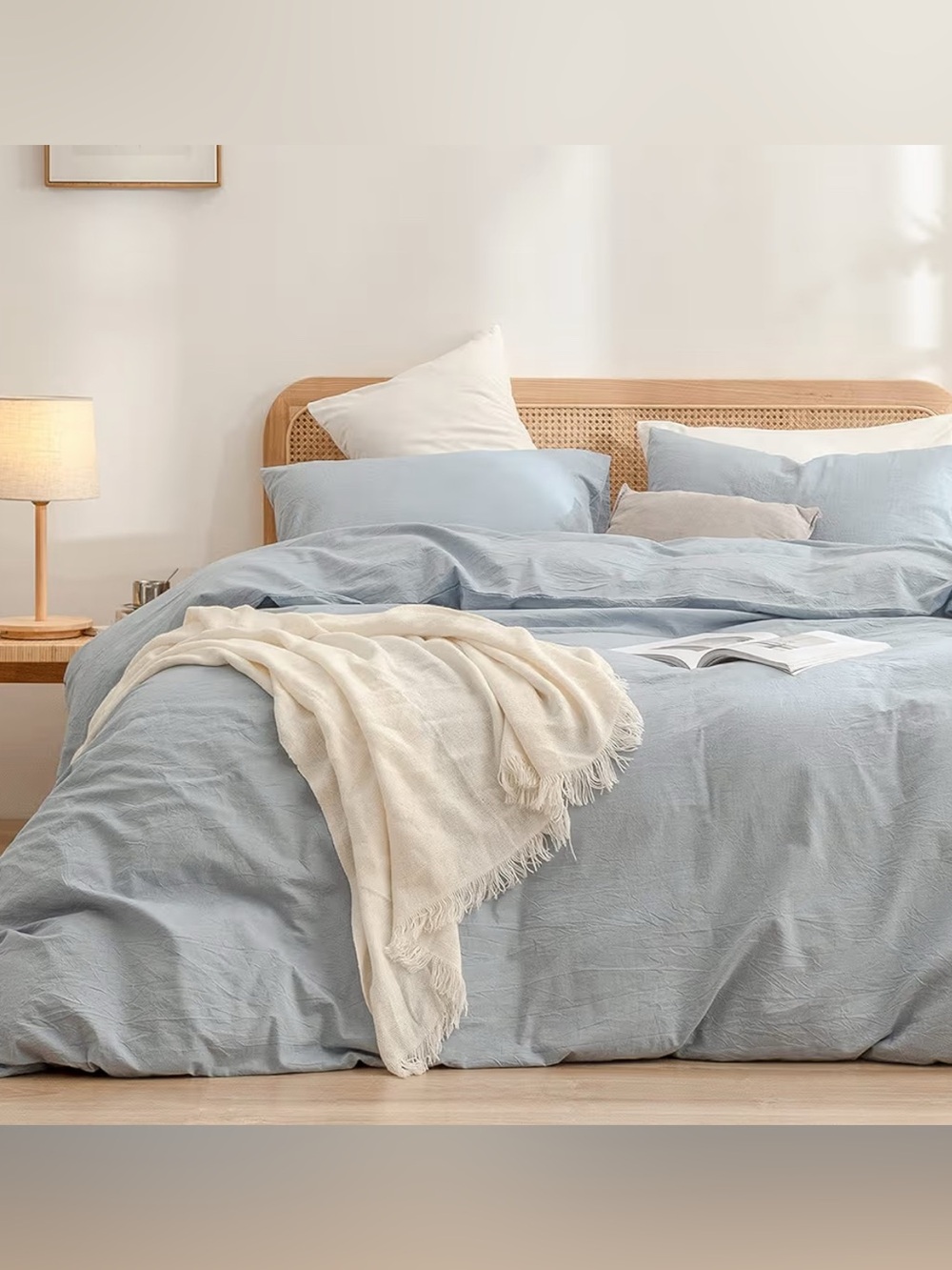 Duvet Cover Set 100% Washed Cotton Linen 3pcs Cornflower Blue